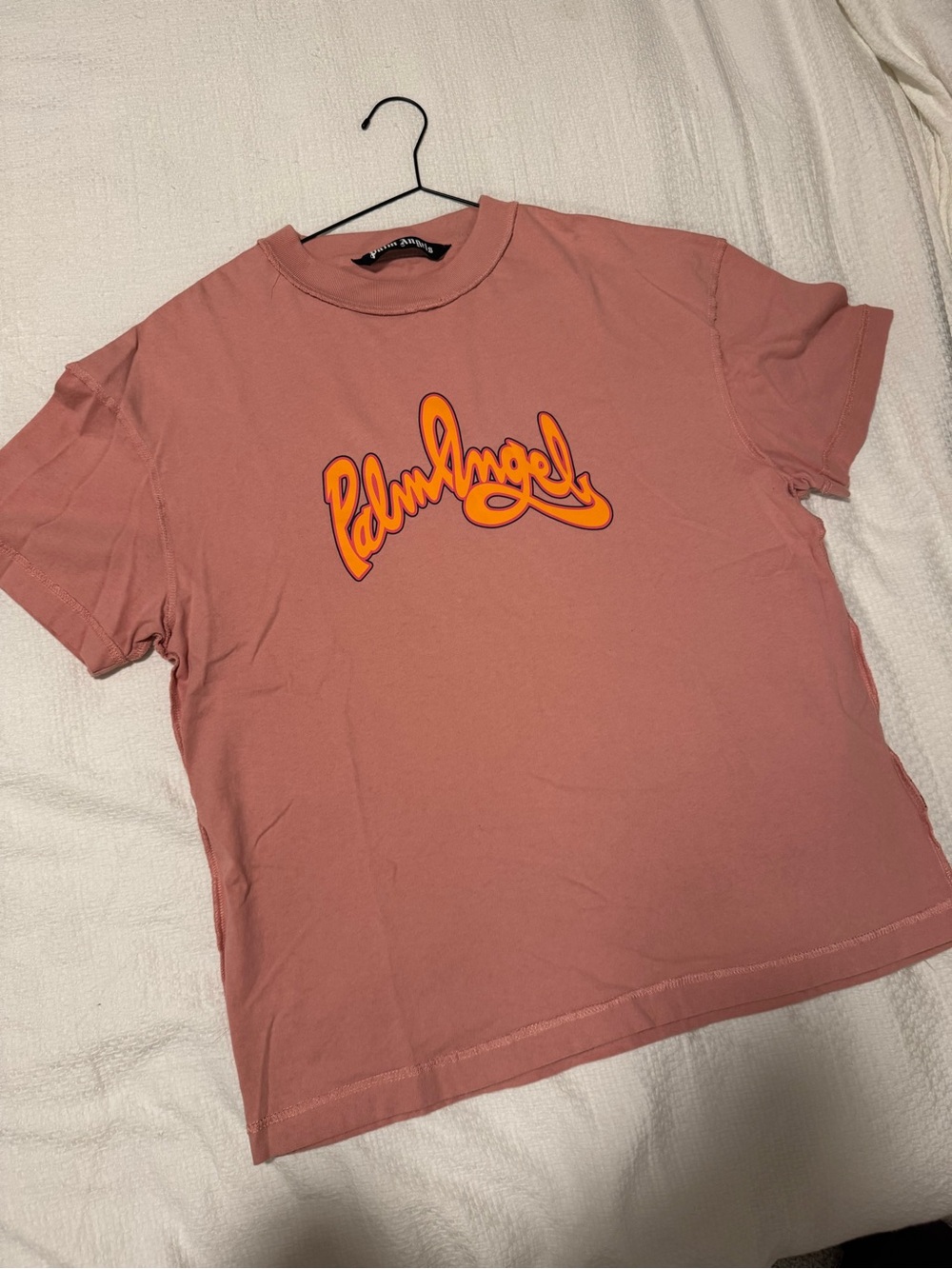 Palm Angels Dusty Pink Tee with Bold Orange Logo